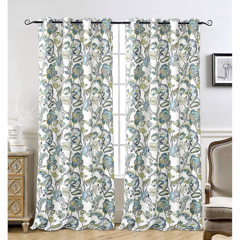DriftAway Layla Classic America Style Floral Leaves Window Curtain Grommet