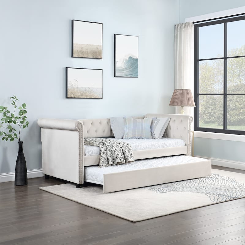 Daybed with Trundle Upholstered Tufted Sofa Bed,TWIN SIZE
