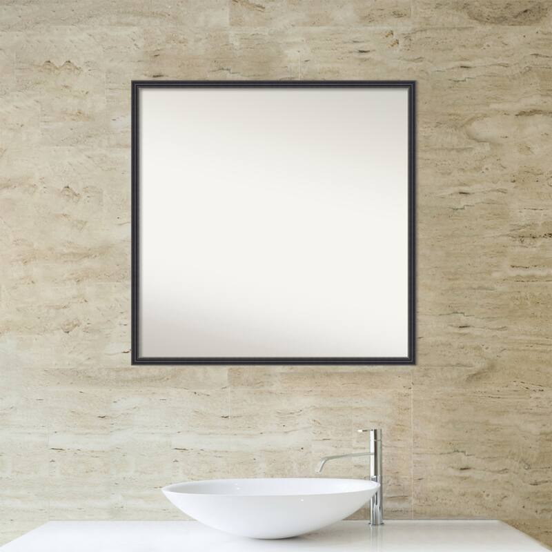 Stylish Black Narrow Non-Beveled Wood Framed Bathroom Vanity Wall Mirror - Stylish Black Narrow