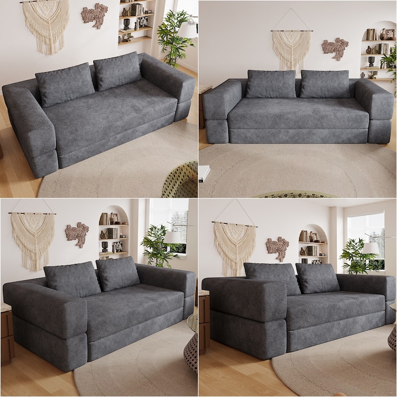 Folding Memory Foam Sleeper Sofa Bed Chenille Floor Couch Convertible into Sleeping Mattress with Rectangle Pillow and Cushions