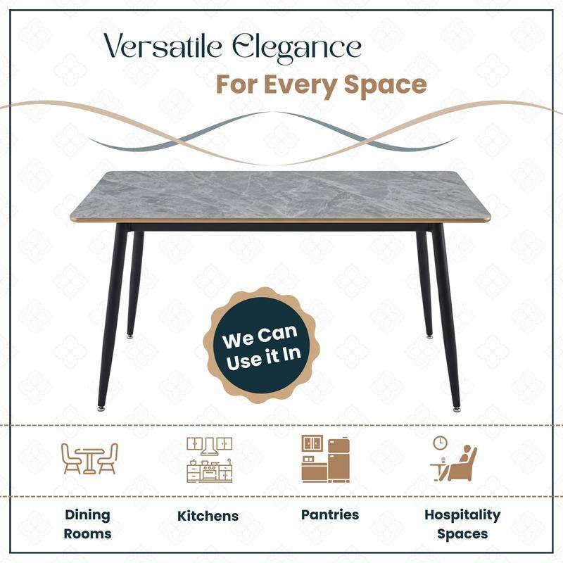 Zayle Series Modern Rectangular Dining Table 55"-71" with Glass or Sintered Stone Top and Powder-Coated Steel Base