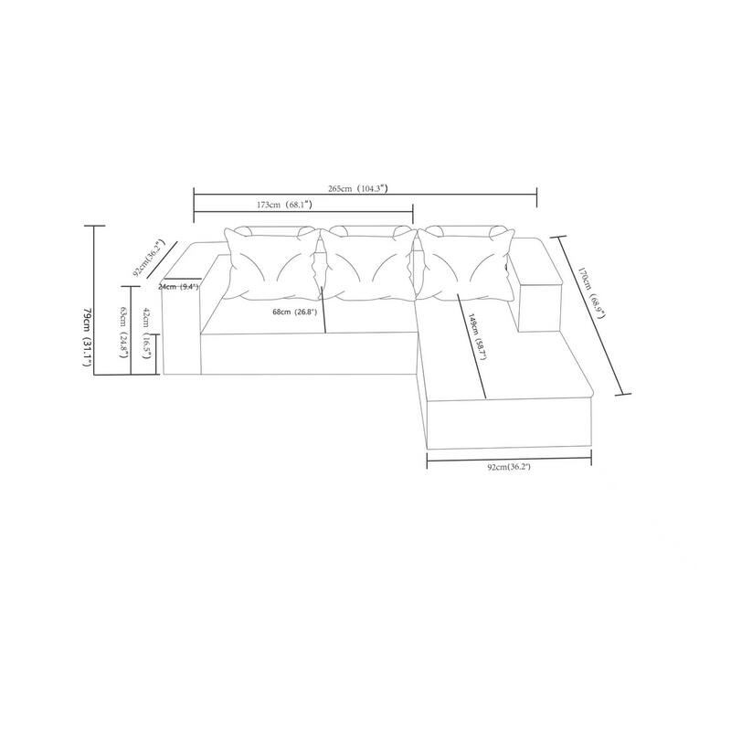 104" Cloud Sectional Sofa with L-Shape Chaise and Side Pockets, Modern Modular Design, Deep Seating, Upholstered Couch