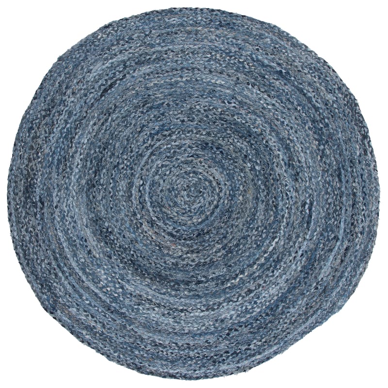SAFAVIEH Georgine Handmade Nanny Braided Bohemian Cotton Rug - 6' Round - Denim/Blue