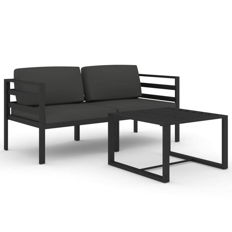 Shina 3pc Outdoor Modular Loveseat Set with Table, Gray Polyester