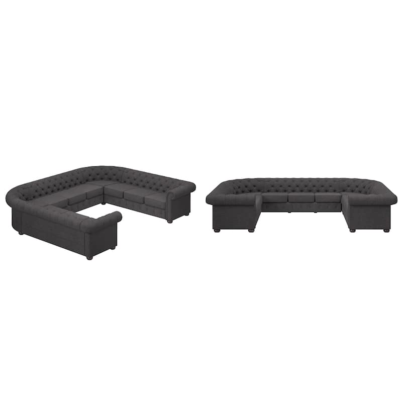 Gdansk 11-Seat U-Shaped Chesterfield Sectional Sofa - Dark Grey Linen