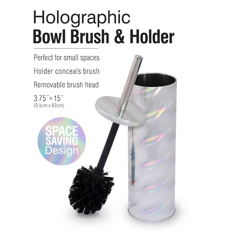 Bath Bliss Holographic Toilet Bowl Brush and Holder - 3.75"Rd x 15"H