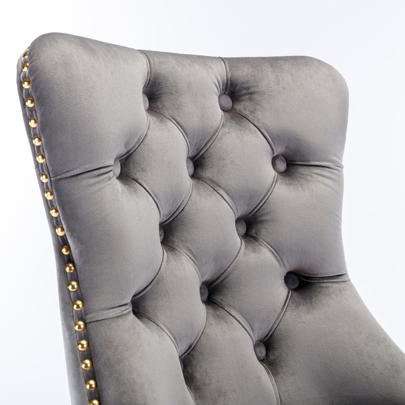 GDF Studio - Modern Velvet Tufted Upholstered Office Chair with Golden Metal Base with Nailhead Trim and Triple-Elastic Cushion
