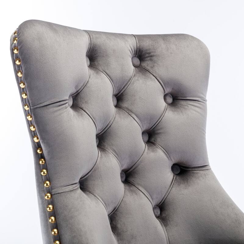 Velvet Upholstered Tufted Button Home Office Chair, Adjustable Wingback Armless Desk Chair, Swivel Vanity Chair with Metal Base