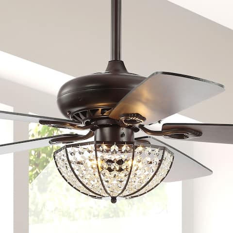 Ali 52" 3-Light Bronze Crystal LED Ceiling Fan With Remote, Oil Rubbed Bronze by JONATHAN Y