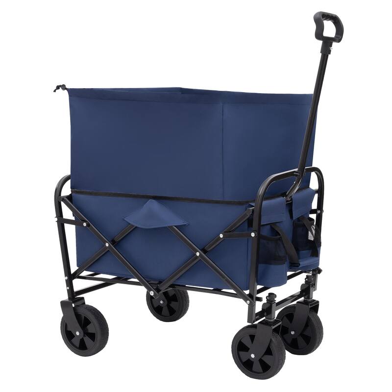 Heavy-Duty Collapsible Utility Wagon - 225lb Capacity with Extension Feature, Dark Blue