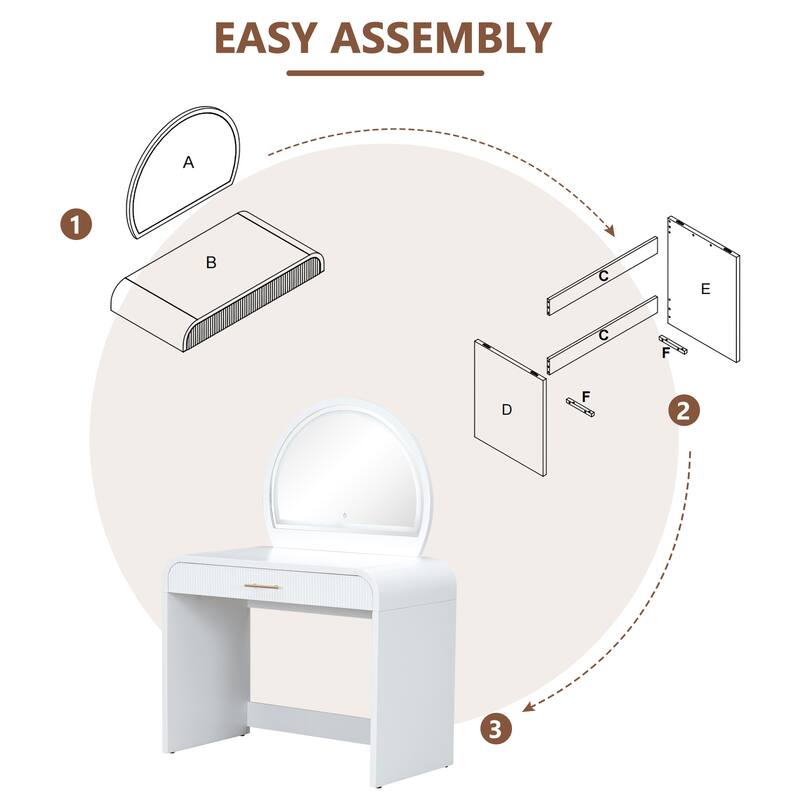 39" Vanity Table with Touch LED Mirror, Makeup Desk with Drawer and Removable Mirror for Bedroom