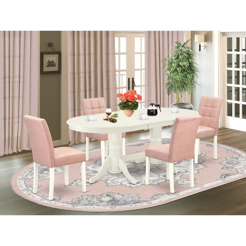 East West Furniture Dining Set Includes an Oval Dining Table and Chairs, Linen White (Pieces Options) - VAAS5-LWH-42