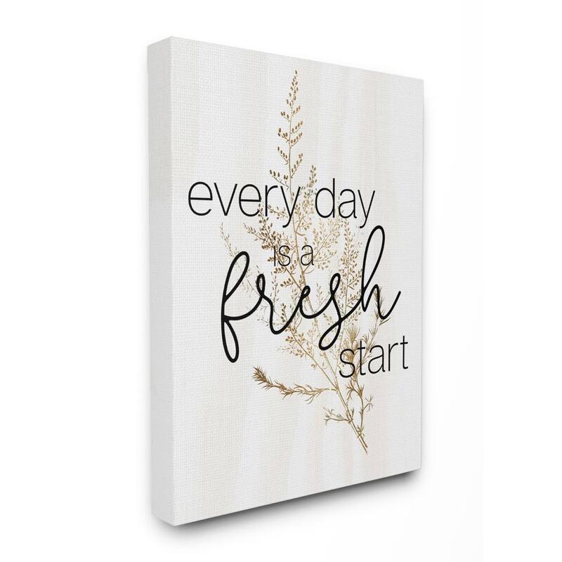 Stupell Everyday Fresh Start Quote Text Script Gold Black Nature Canvas Wall Art