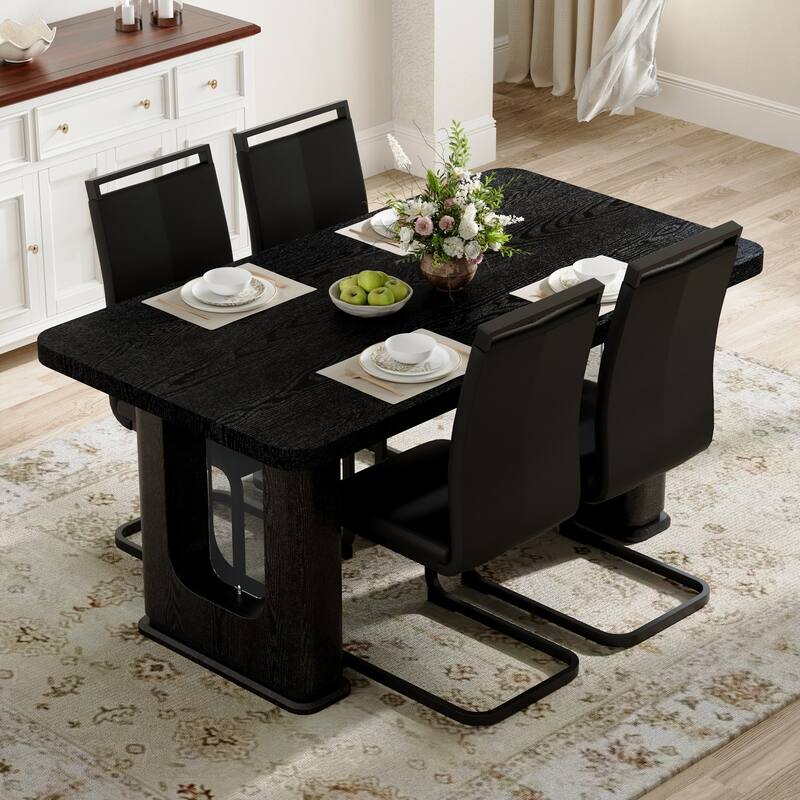 Set of 5 Piece Dining Table and Chair Set MDF Top with Glass Insert PU Seats Arched Metal Legs