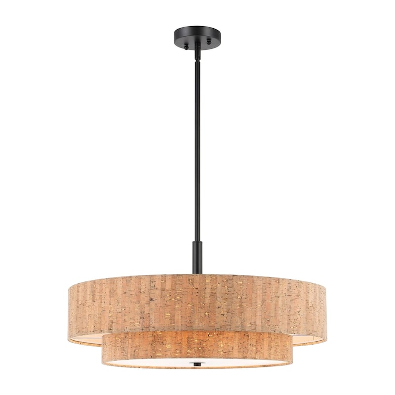 GetLedel 5-Light Textured Cork Drum Chandelier - Tan - 24"