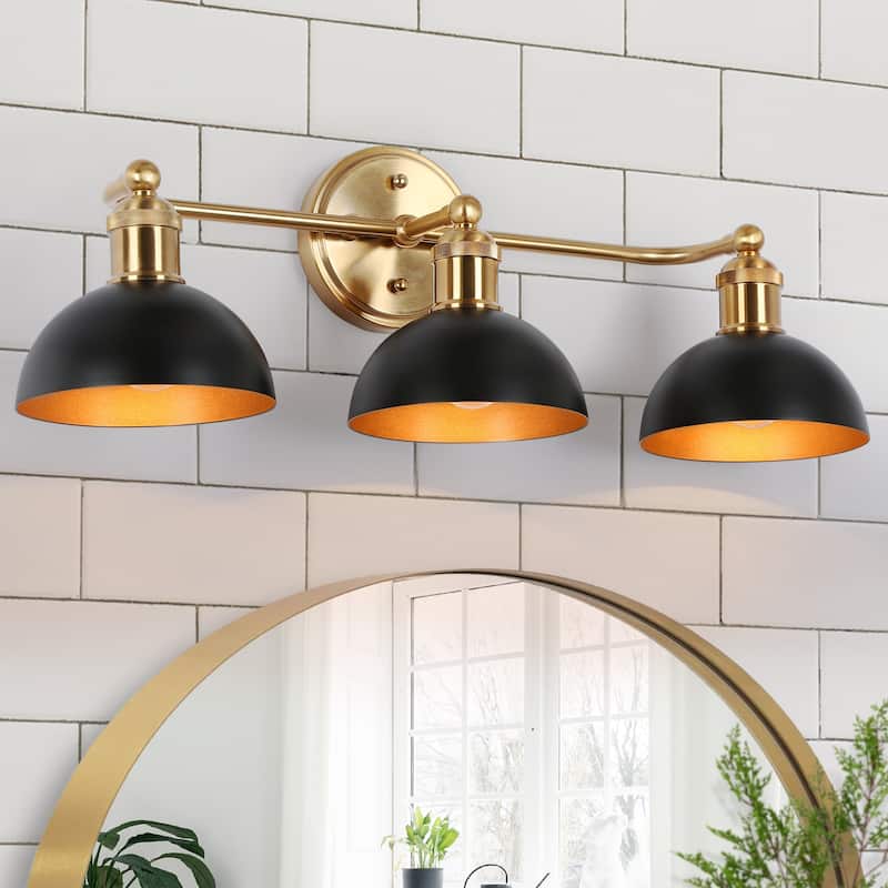 Modern Industrial Black Gold Bathroom Vanity Light Metal Pot Shaped Wall Sconces - 3-Light