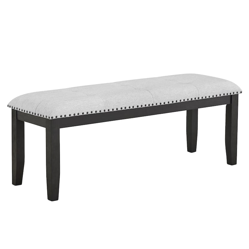 1pc Transitional Upholstered Dining Bench Light Gray Upholstery Black Finish Legs