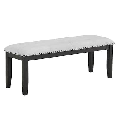 1pc Transitional Upholstered Dining Bench Light Gray Upholstery Black Finish Legs