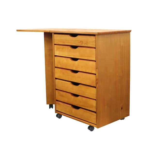 Adeptus Med Pine Solid Wood 7drawer Gate Leg Roll Cart Desk On Sale Overstock 14585322