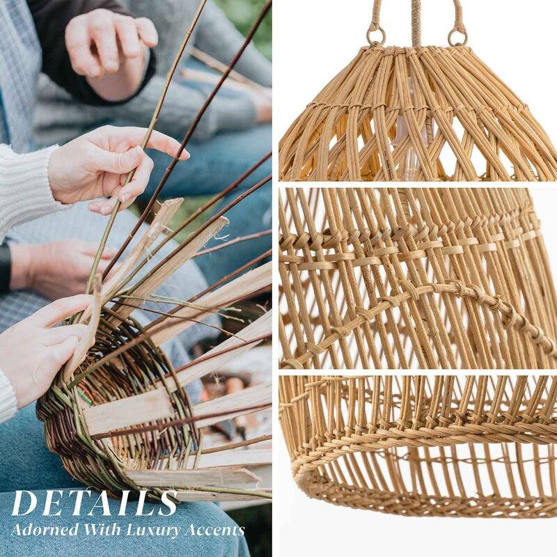 Perio Brown Rattan Pendant Light – Medium Rattan Pendant Lighting Fixture for Kitchen & Bedroom in Modern, Scandinavian Style