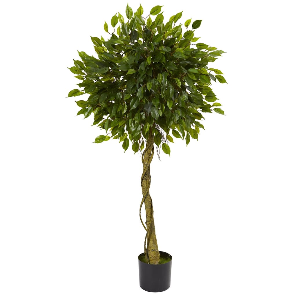 Artificial Topiary Tree 5ft - Outdoor Indoor Decorative Bush, Realistic Cottage Tree - Green - 41-50 Inches