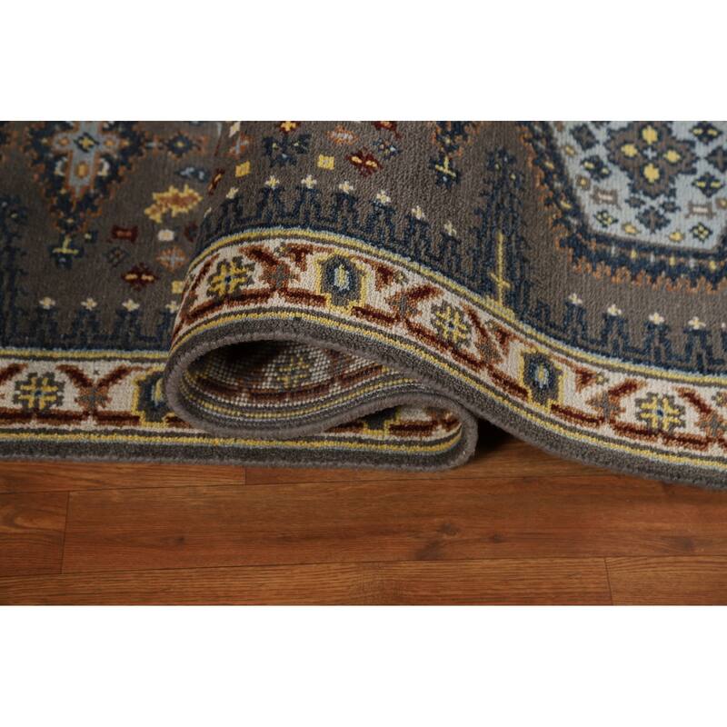 Gray Geometric Viss Indian Runner Rug Handmade Wool Carpet - 2'7"x 8'1"