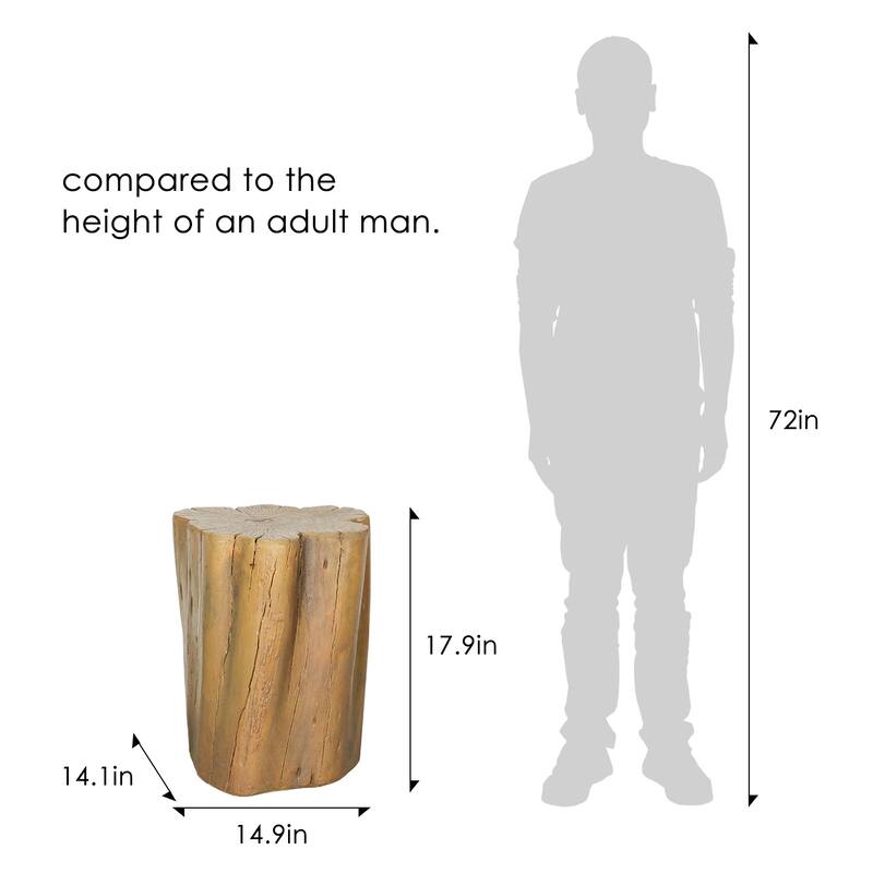 Concrete Faux Wood Stump - 17.9"H Outdoor Side Table Statues, Faux Oak Stump Cover,Decorative Plant Stand for Garden