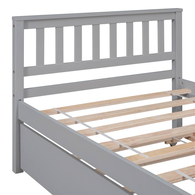 Twin Platform Bed with Trundle and Footboard for Bedroom
