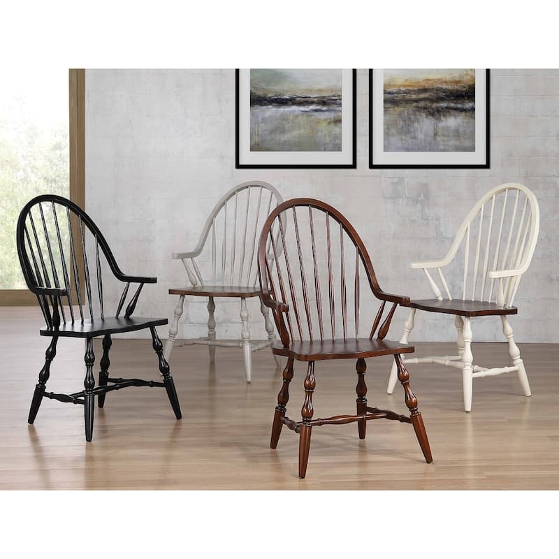 Windsor Style Wooden Dining Arm Chair - 41" - Antique White and Brown
