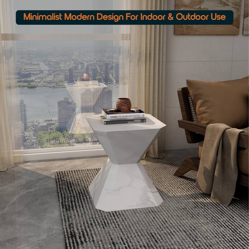 Azure 17" Modern Fiberstone Octagonal Accent Side End Table for Patio, Garden, Living Room, Bedroom, or Home Office Use