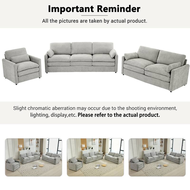 Roomfitters Cozy Cloud Upholstered Sofa Set with Single Armchair and 3-Seater Couch, Chenille Fabric