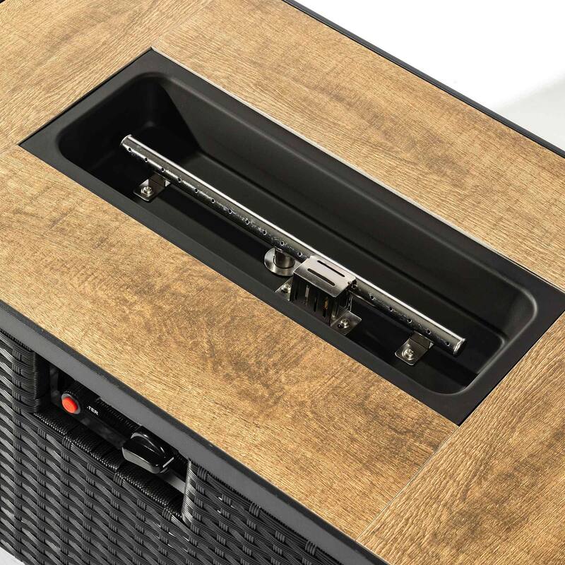 Outdoor Propane Fire Pit Table Set 40000 BTU Rattan Patio Heater with Lid and Tank Holder Ceramic Tile Top for Deck Backyard