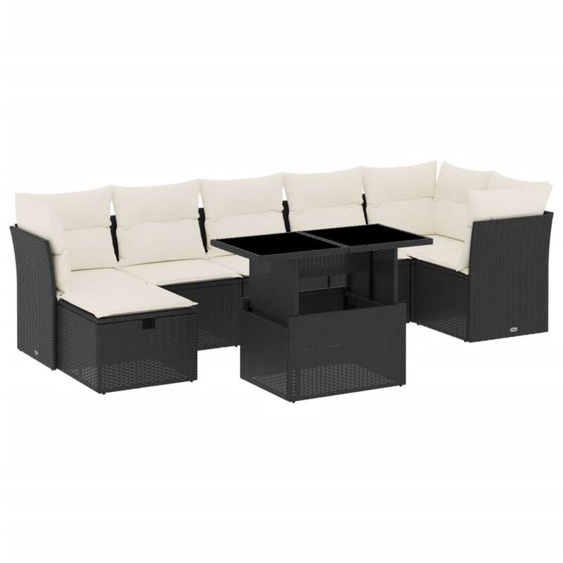 vidaXL Patio Sofa Set with Cushions Outdoor Furniture 8 Piece Poly Rattan - 21.7 x 39.4 x 28.7 in