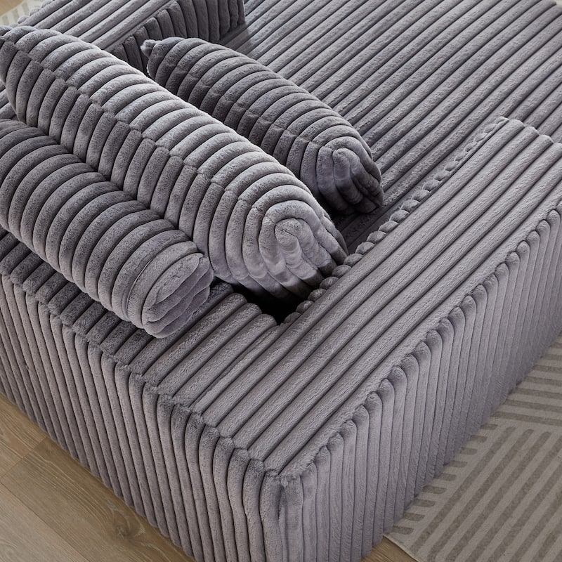 Grey Modern 62.5" Corduroy Sponge Sofa Lounge Chair with 2 Pillows for Living Room