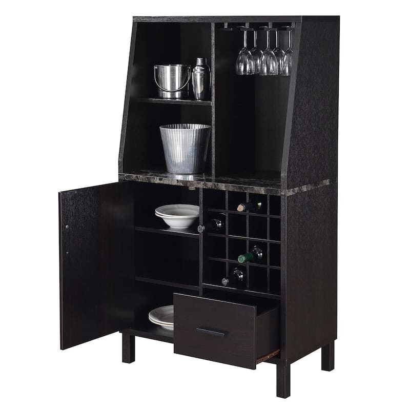 Convenience Concepts Newport 1 Drawer Wine Storage Bar with Storage Cabinet and Shelves