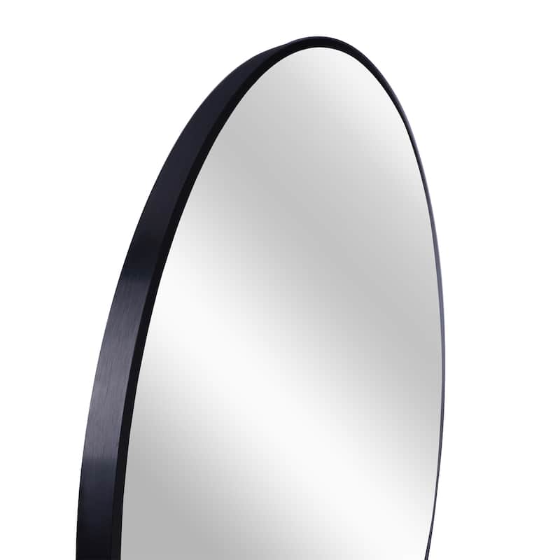 42" Metal Framed Round Mirror with Shatterproof Film and Hooks