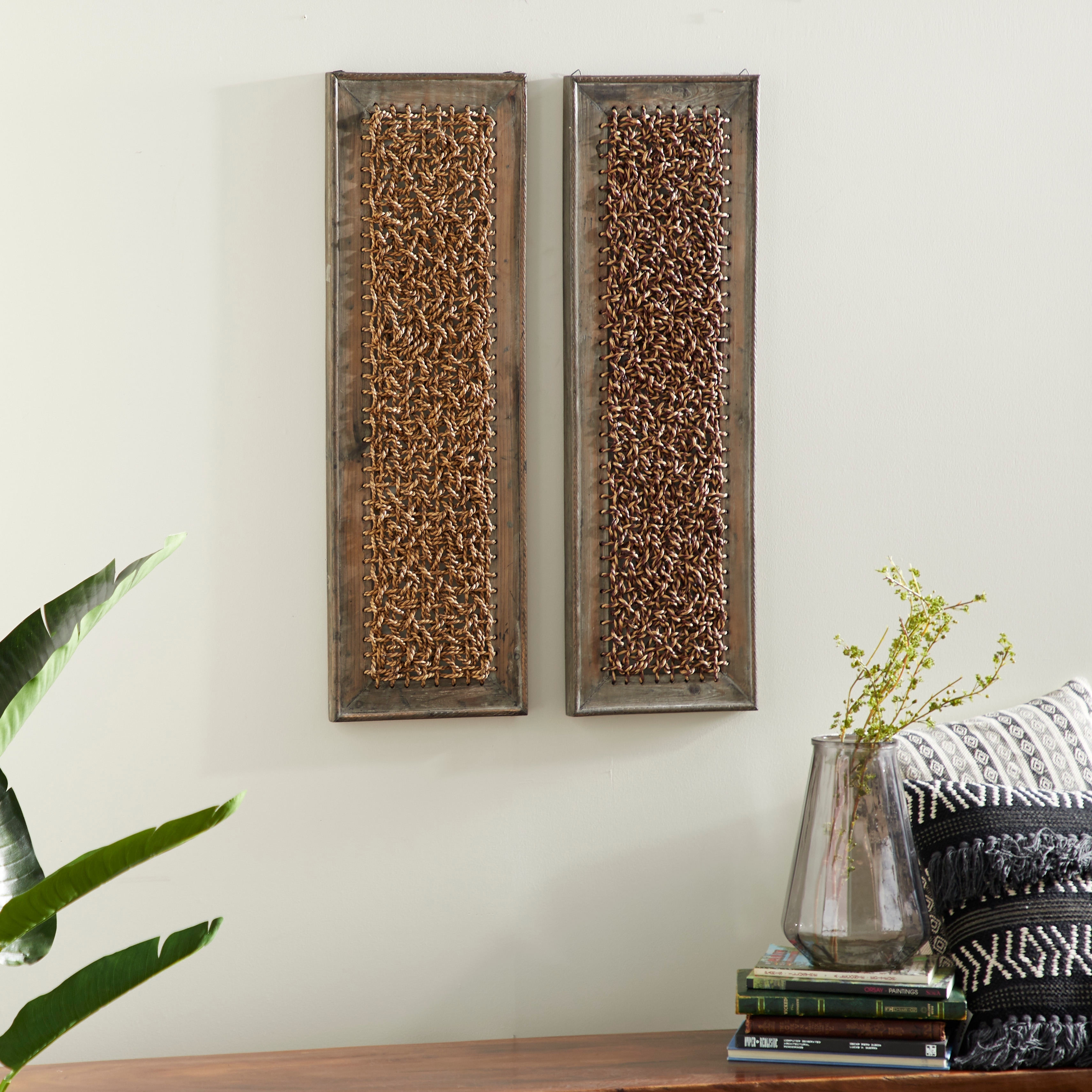 Brown Wooden Woven Seagrass Abstract Wall Decor (Set of 2) On Sale Bed  Bath  Beyond 11837541