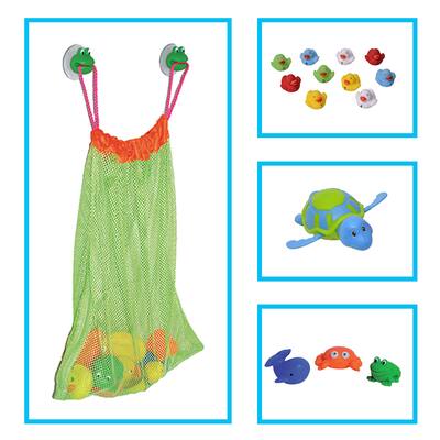 Kids Bathtub Set Toy Organizer Stimulating Bath Toys 15 Pieces - Multicolor - 15" L x 13.8" W x 1.8" H