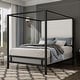 preview thumbnail 4 of 21, Metal 4-Poster Bed Frame Modern Canopy Upholstered Bed with Tall Upholstered Headboard