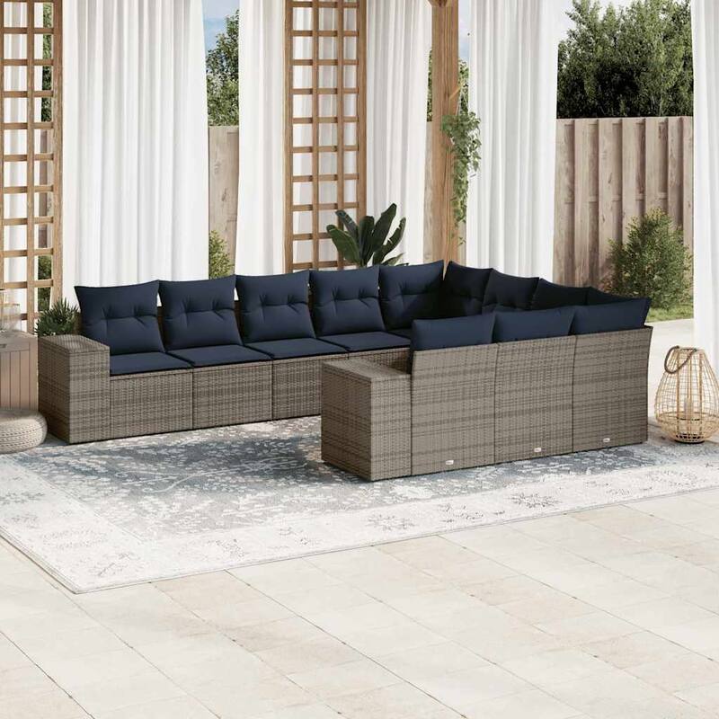 vidaXL 10/11 Piece Patio Sofa Set with Cushions Black/Brown/Gray Poly Rattan - 24.4 x 24.4 x 27.2
