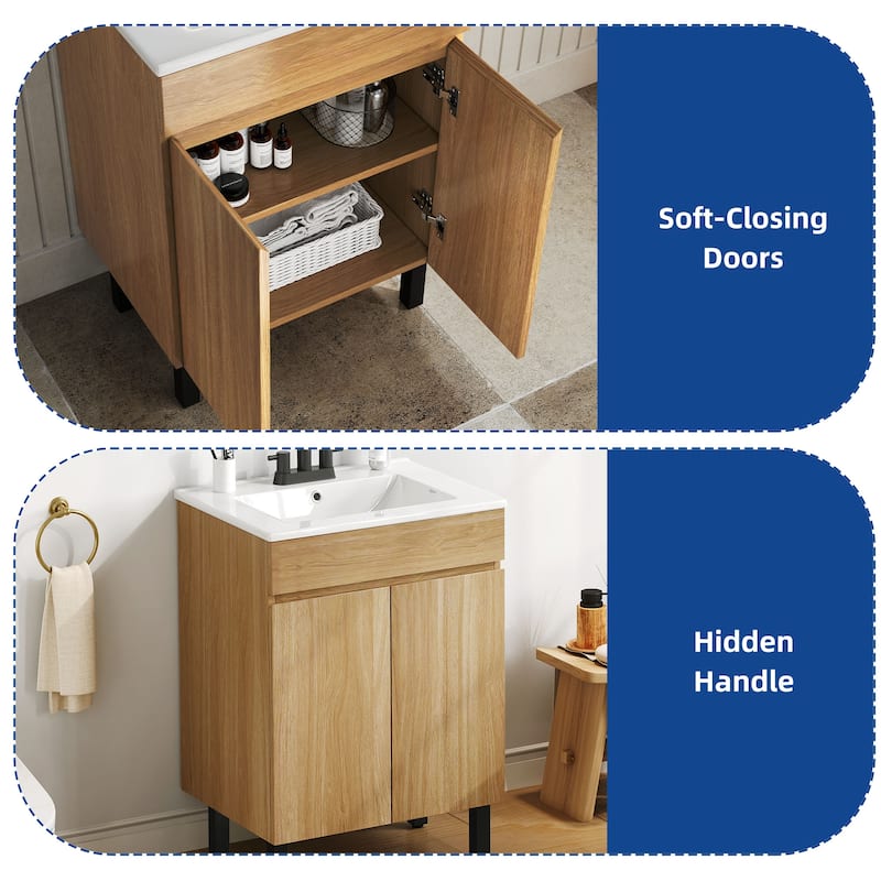 Moasis 24 Inch Bathroom Vanity with Undermount Sink and Soft Close Door Modern Design