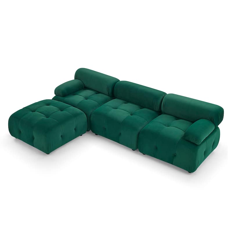 Modular Sectional Sofa, Button Tufted Designed and DIY Combination, L-Shaped Velvet Upholstered Couch with Reversible Ottoman