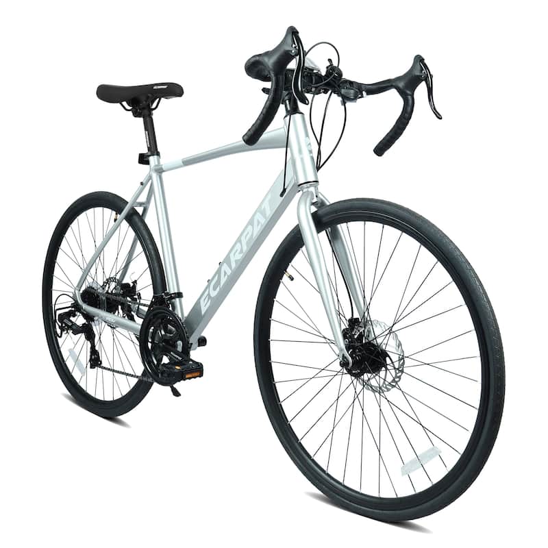 28" Road Bike, Lightweight Aluminum Frame, Disc Brakes, 16-Speed, Fast Acceleration for Men and Women, for High-Intensity Riding - Silver