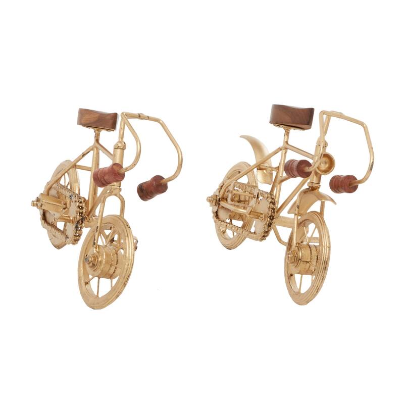 Metal Bike Sculpture with Wood Accents - Set of 2 Gold - Roche River Decor