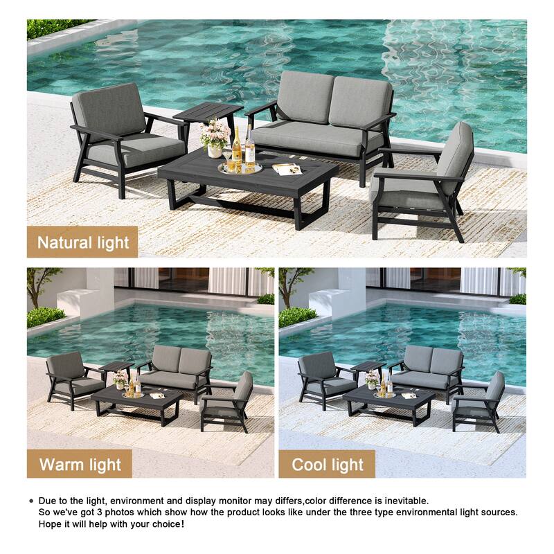 5-Piece Teak Outdoor Conversation Set with Tables.