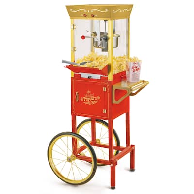 Nostalgia CCP525RG Vintage 8-Oz. Professional Popcorn Cart, 8-Ounce Kettle, 53 Inches Tall - Black