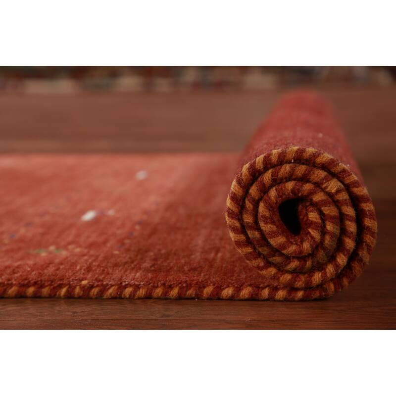 Hand Knotted Oriental 100% Wool Carpet Tribal Animal Pictorial Oranges & Rust Gabbeh Area Rug - 4' 11'' X 2' 10''