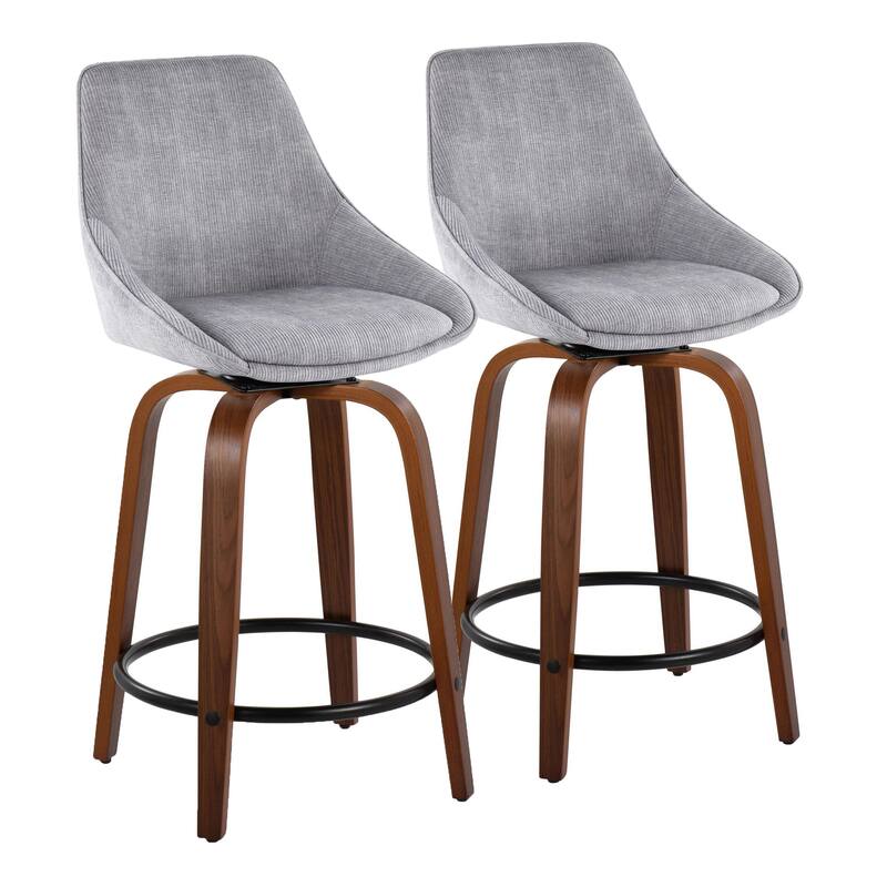 Carson Carrington Alba 24" Fixed-Height Upholstered Counter Stool with Bent Wood Legs & Round Footrest (Set of 2)