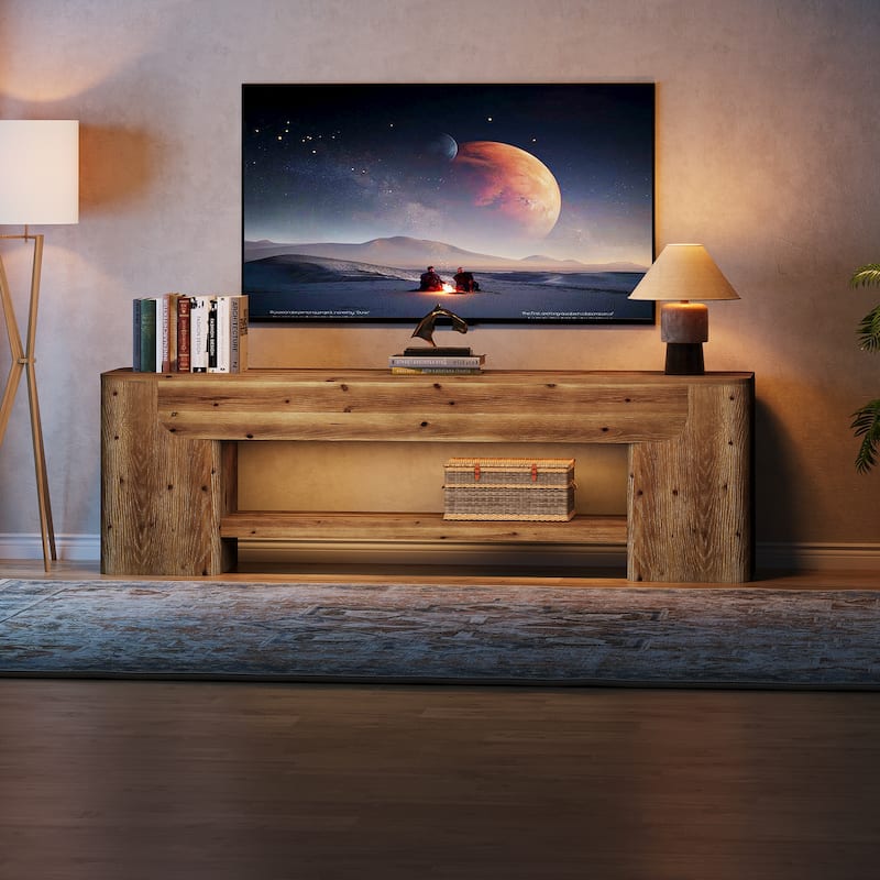 Solid Wood TV Stand for TVs up to 75 Inch, Entertainment Center with Open Storage Shelf, 63" TV Console for Living Room Bedroom