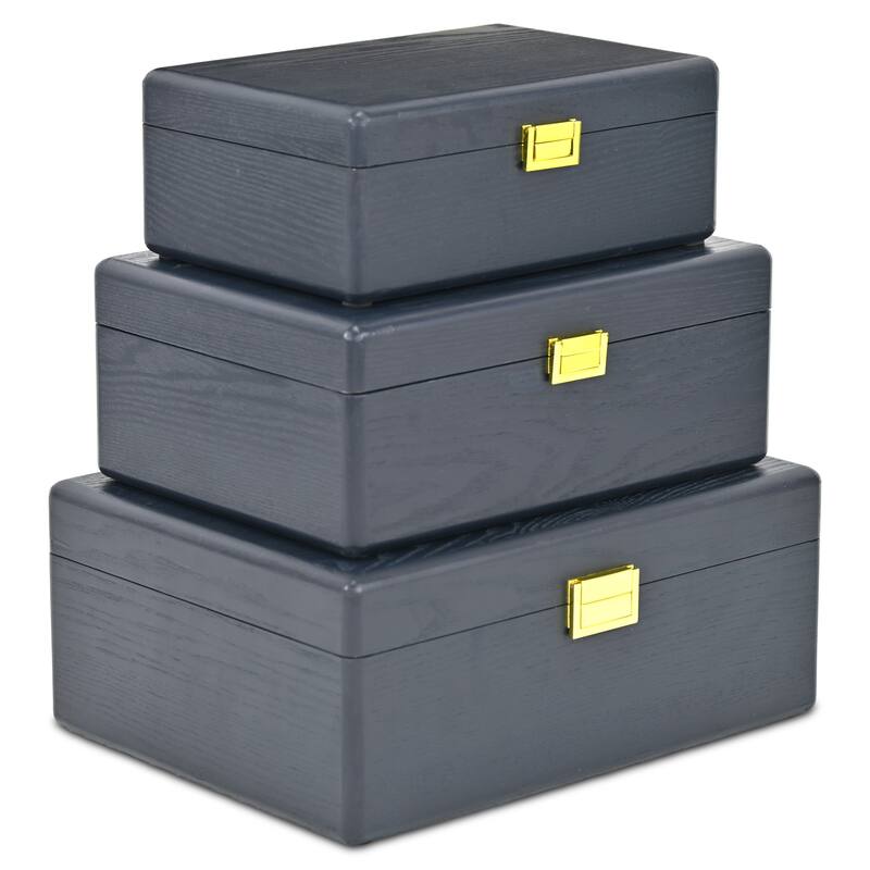 Sable Set of 3 Rectangular Decorative Storage Boxes - Navy Blue - N/A